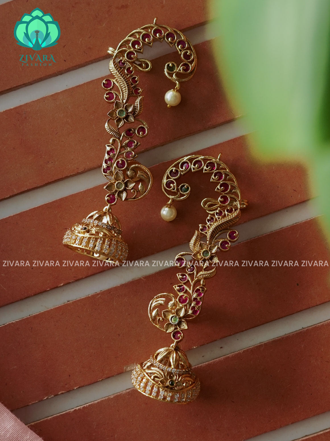 EARCUFF PEACOCK TRADITIONAL PREMIUM MATTE  polish JHUMKA- latest jewellery collection- zivara fashion