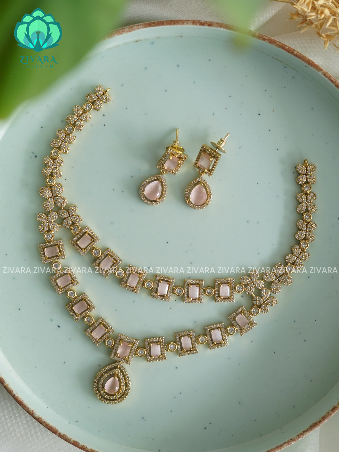 PINK STEP - stylish and minimal elegant neckwear with earrings- Zivara Fashion