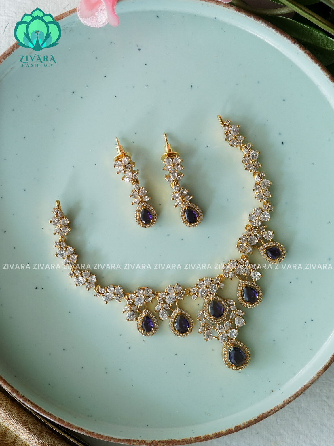 PURPLE - stylish and minimal elegant neckwear with earrings- Zivara Fashion