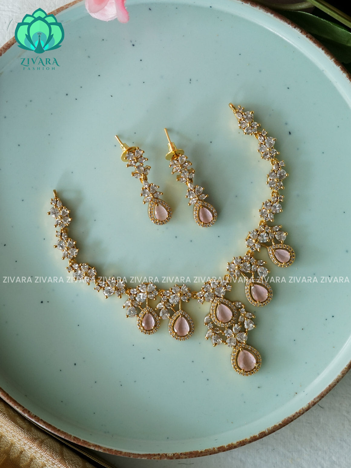 PINK  - stylish and minimal elegant neckwear with earrings- Zivara Fashion