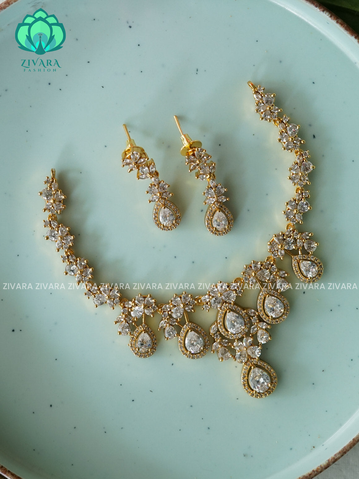 WHITE   - stylish and minimal elegant neckwear with earrings- Zivara Fashion