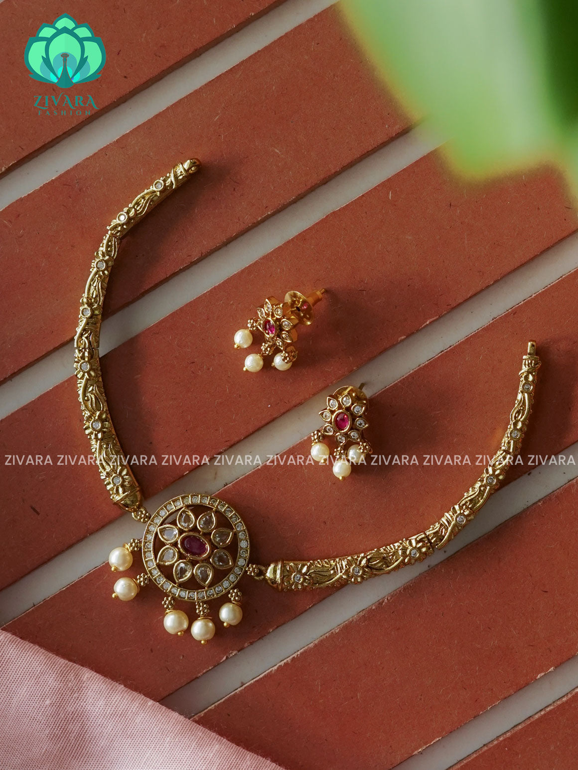 RUBY SIMPLE KIDS FRIENDLY HASLI  -Traditional south indian premium neckwear with earrings- Zivara Fashion- latest jewellery design
