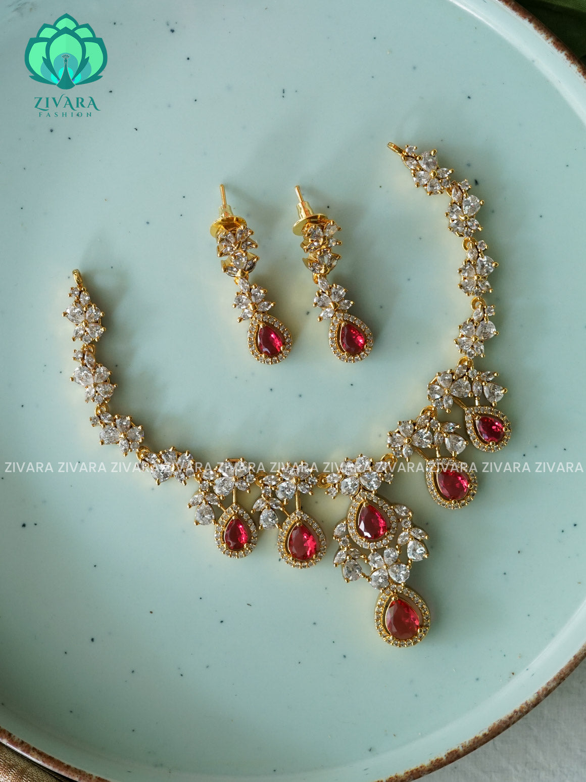 RUBY - stylish and minimal elegant neckwear with earrings- Zivara Fashion