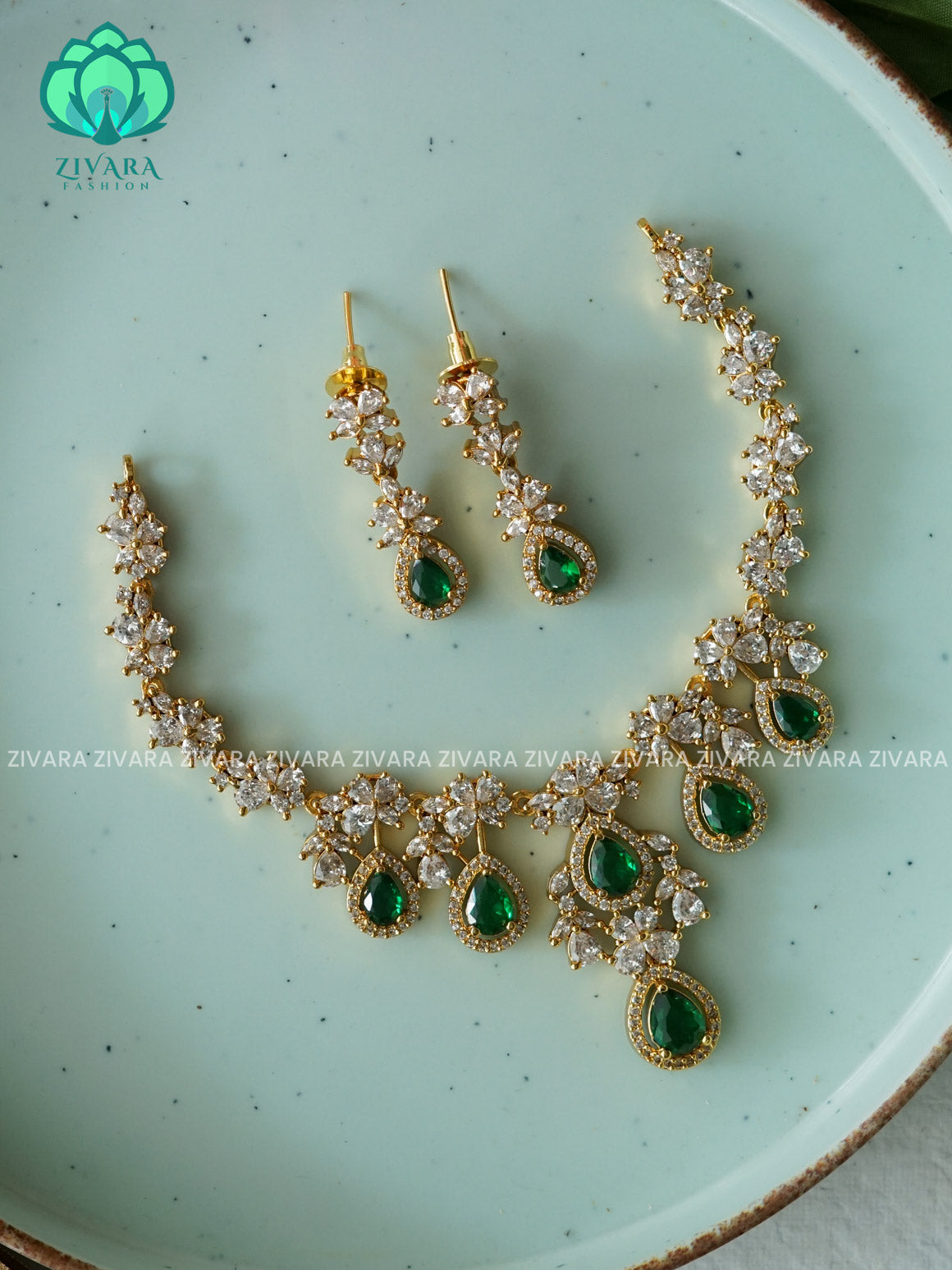 GREEN - stylish and minimal elegant neckwear with earrings- Zivara Fashion