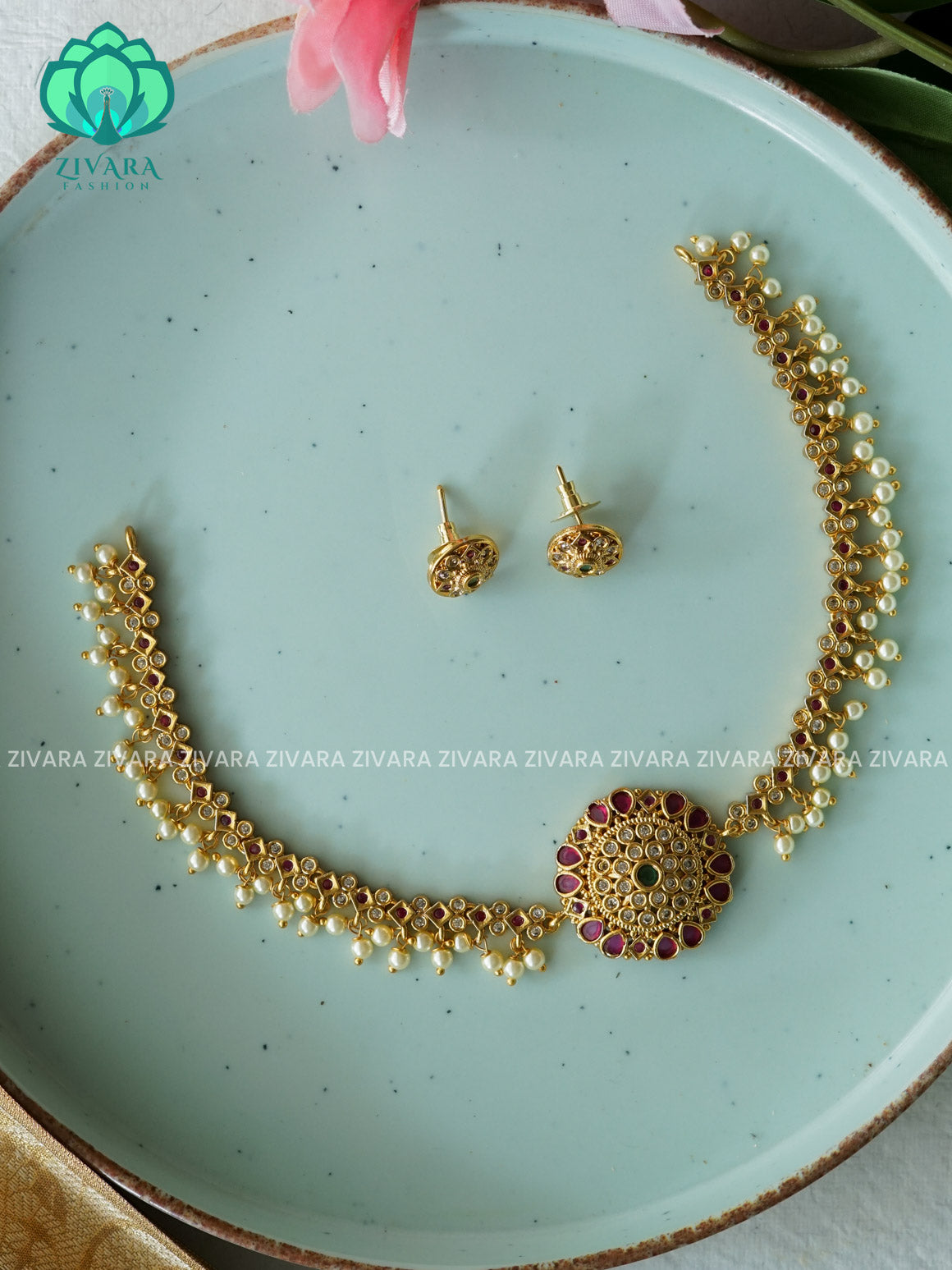 Real kemp  guttapusalu choker- CZ matte finish- Zivara Fashion