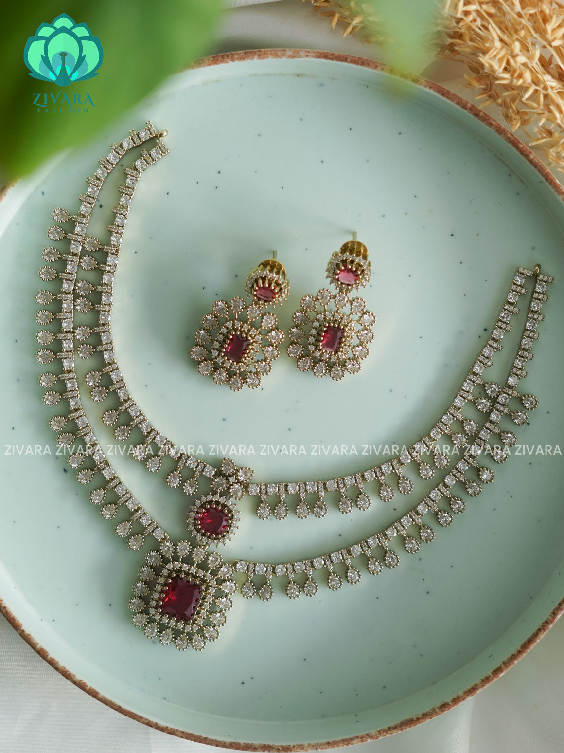 RUBY  STEP - stylish and minimal elegant neckwear with earrings- Zivara Fashion