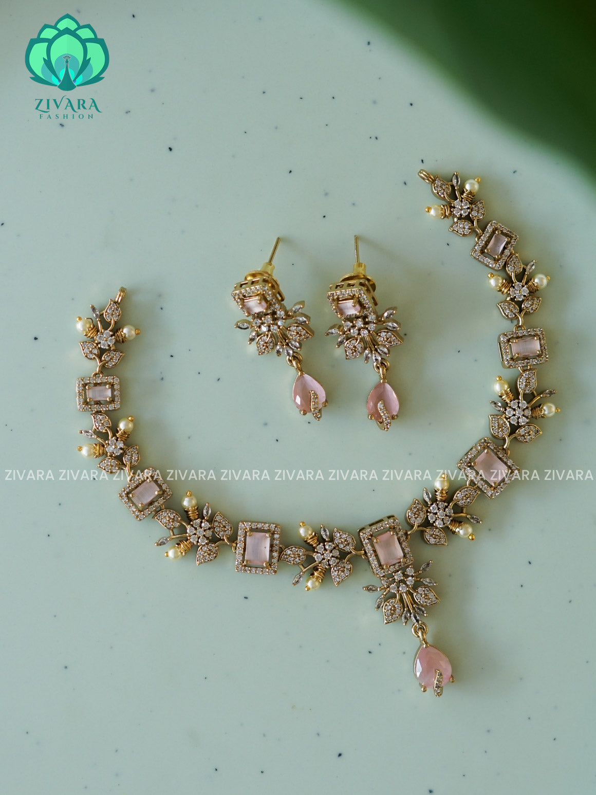 PINK - FLORAL- SUBTLE GOLD FINISH MINIMAL ELEGANT NNECKWEAR - Zivara Fashion- latest jewellery design