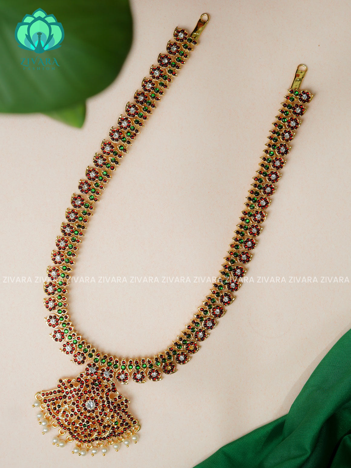 RED AND GREEN- MAYURA - HANDMADE LONG NECKWEAR- latest kemp dance jewellery collection