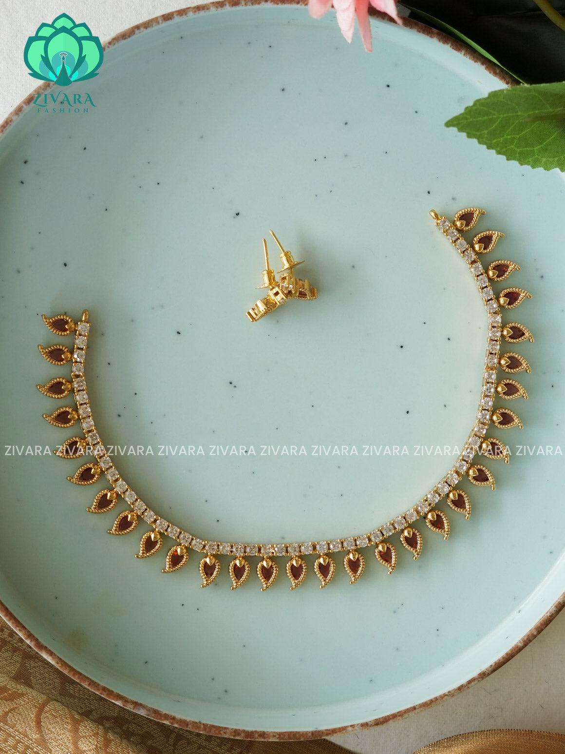 Ruby - Stone mango- Traditional south indian premium neckwear with earrings- Zivara Fashion- latest jewellery design (Copy)