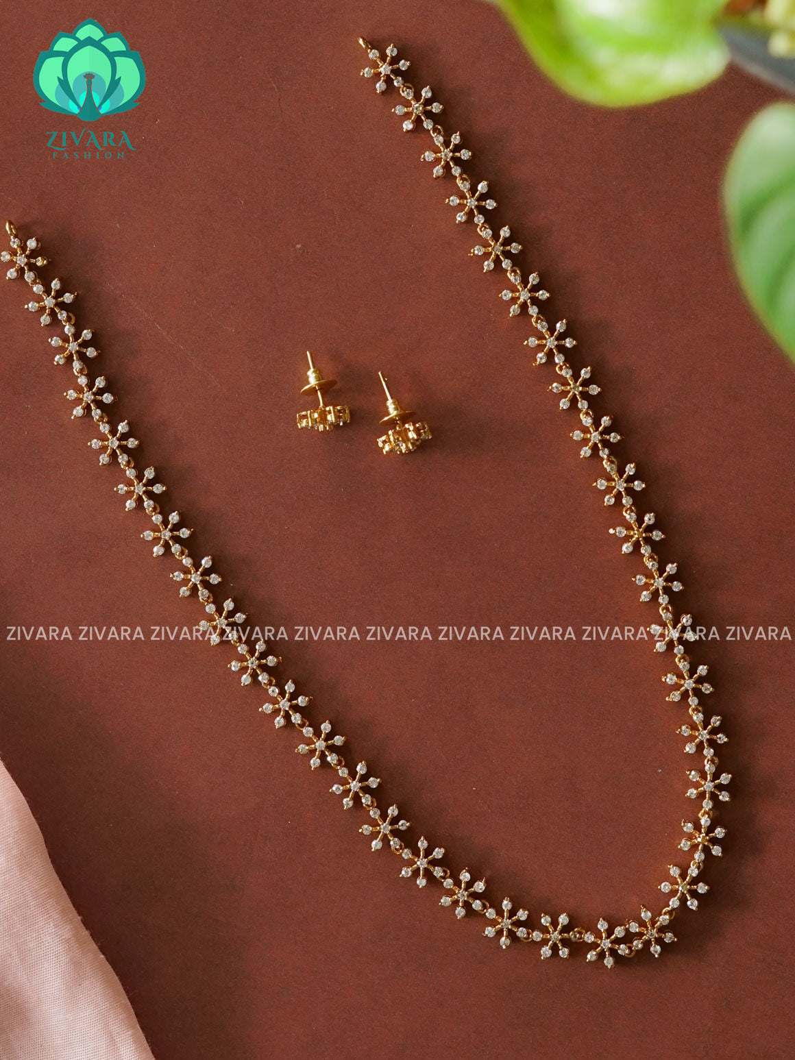 STAR ELEGANT  - BRIGHT FINISH Traditional PREMIUM MATTE polish MIDCHEST haaram/neckwear with earrings- Zivara Fashion