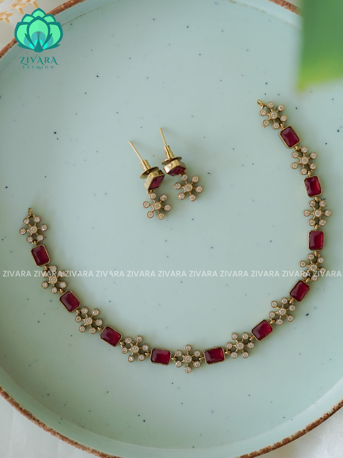RUBY - MOTIF FREE - stylish and minimal elegant neckwear with earrings- Zivara Fashion