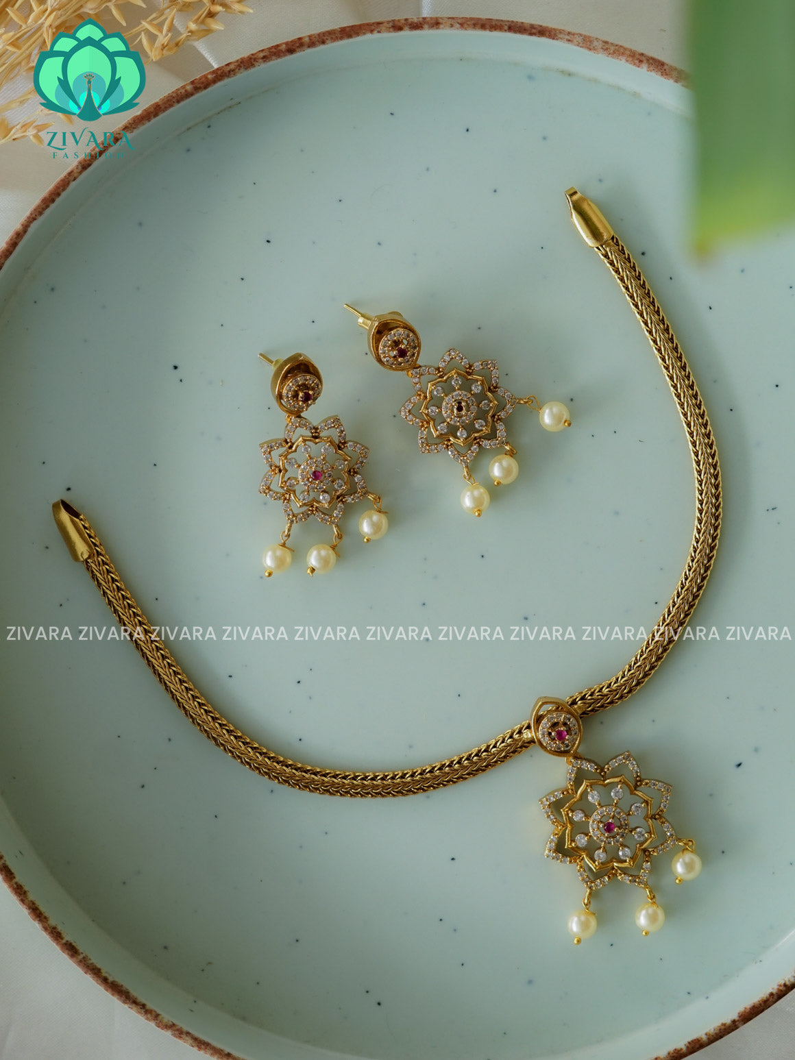 RUBY Flexible chain and STAR  pendant   -Traditional south indian premium neckwear WITH earrings- Zivara Fashion- latest jewellery design