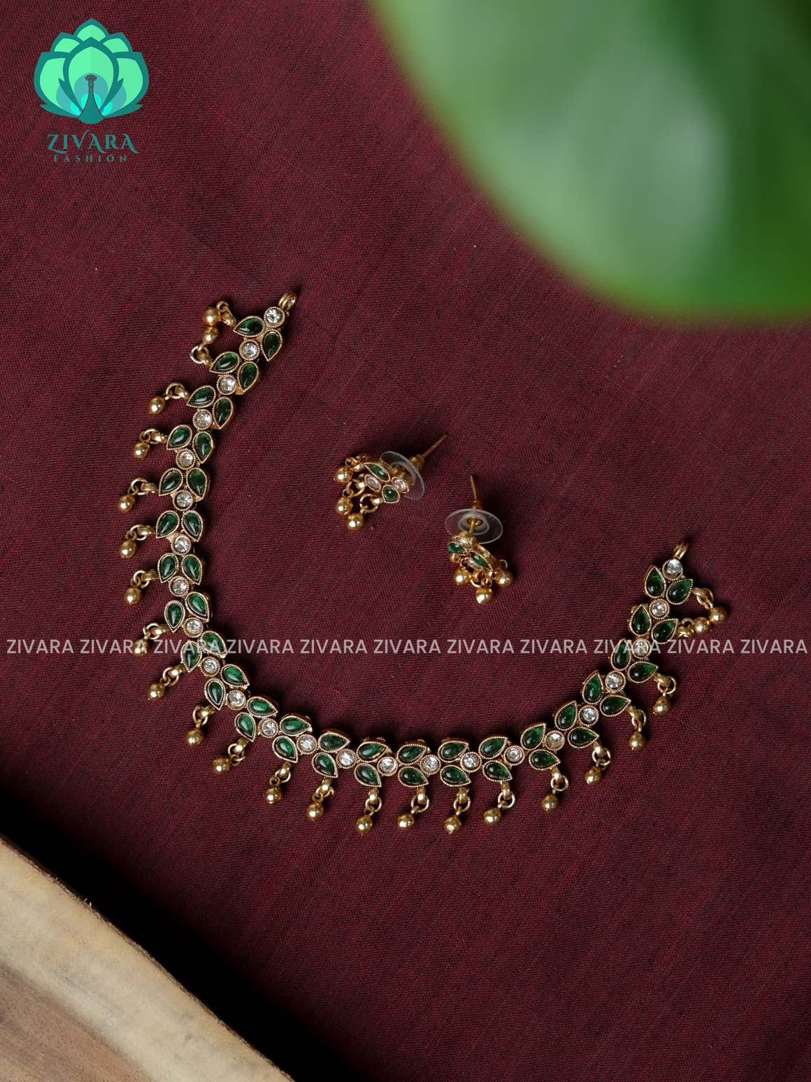 GREEN -NORMAL MATTE neckwear with earrings- Zivara Fashion- latest jewellery design