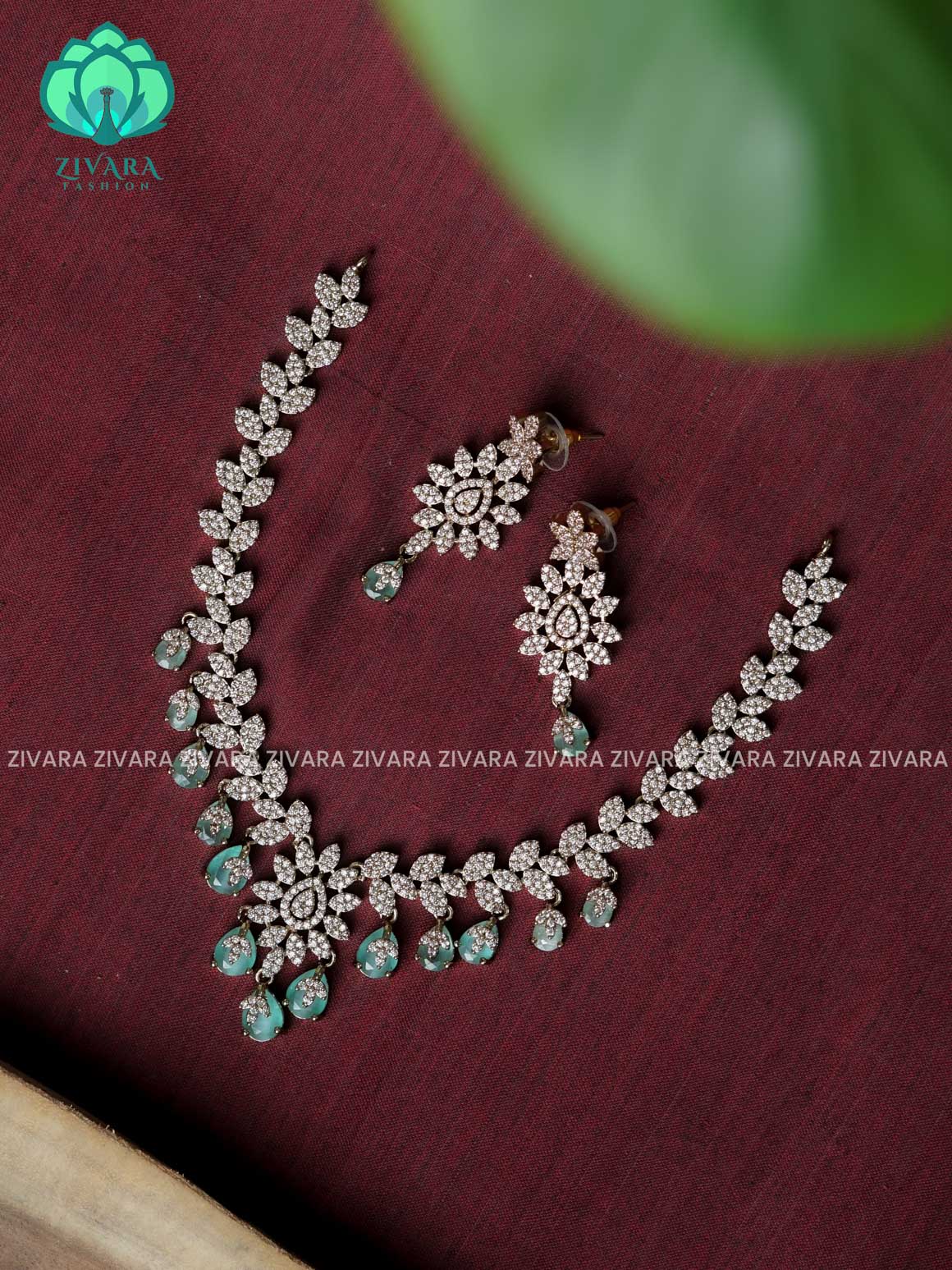 PASTEL GREEN -  Royal STONE HANGINGS - Ultra premium victoria finish dark polish trending neckwear collection- bridal collection- Zivara Fashion