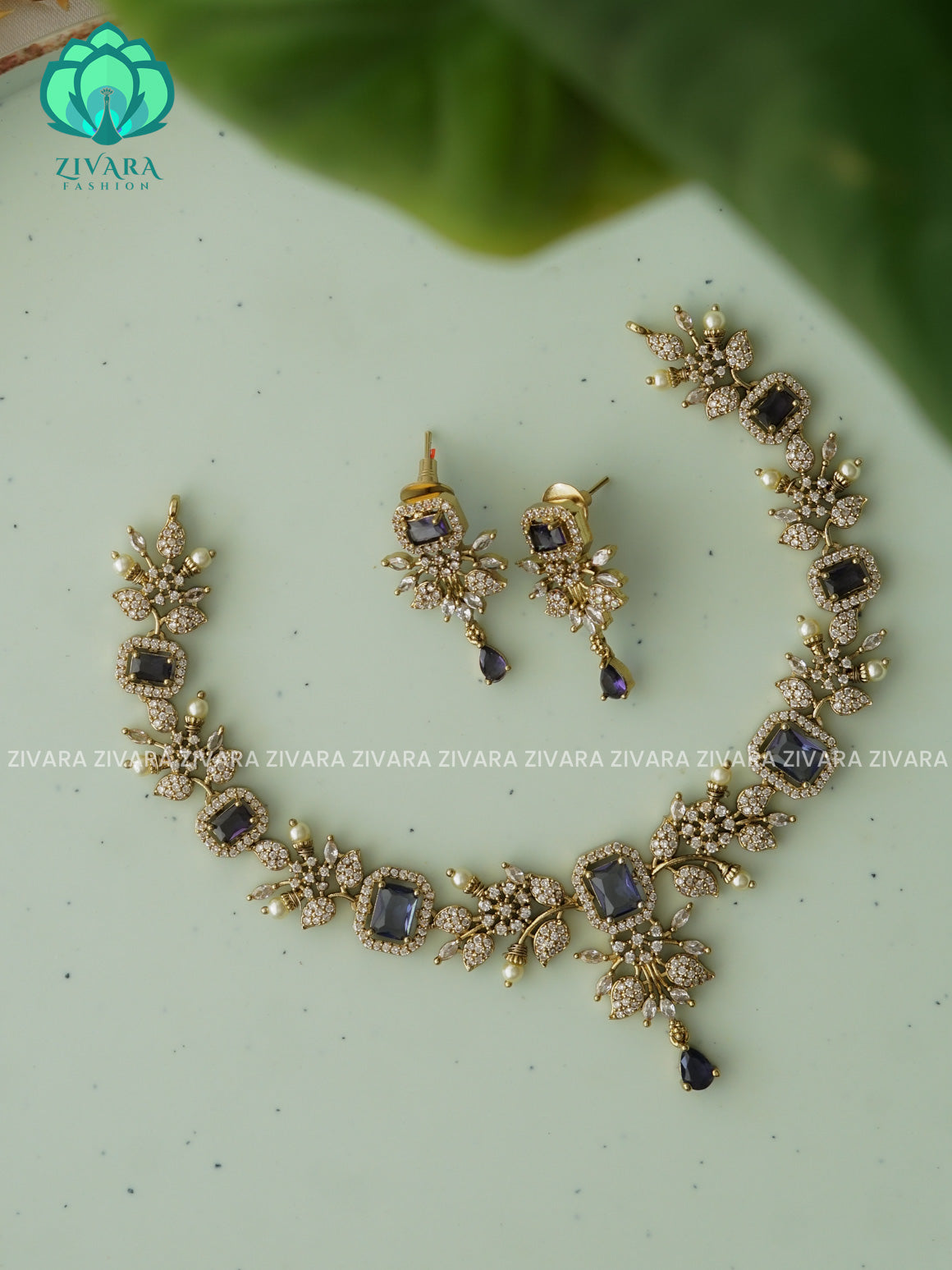 PURPLE - FLORAL- SUBTLE GOLD FINISH MINIMAL ELEGANT NNECKWEAR - Zivara Fashion- latest jewellery design