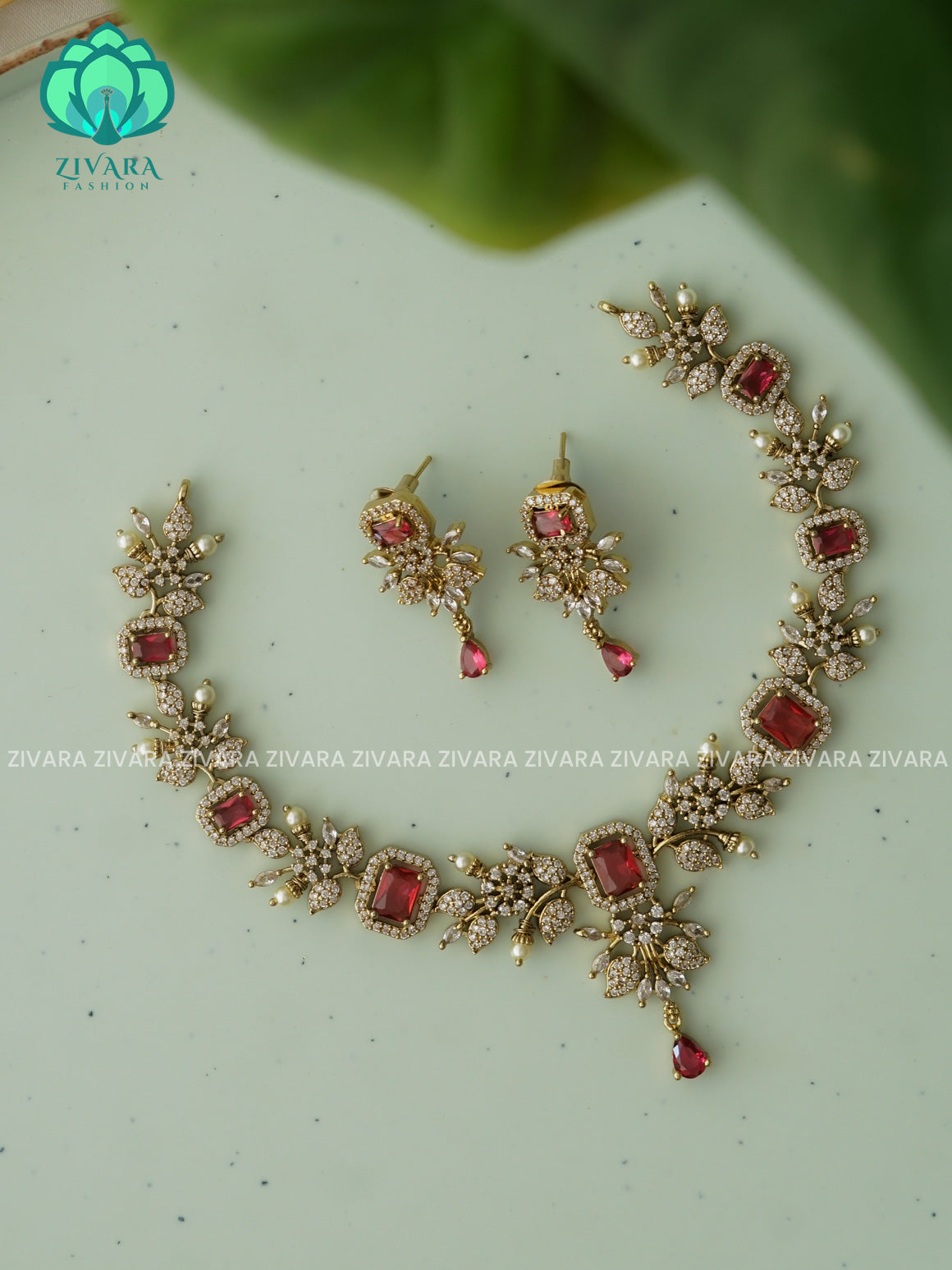 RUBY- FLORAL- SUBTLE GOLD FINISH MINIMAL ELEGANT NNECKWEAR - Zivara Fashion- latest jewellery design