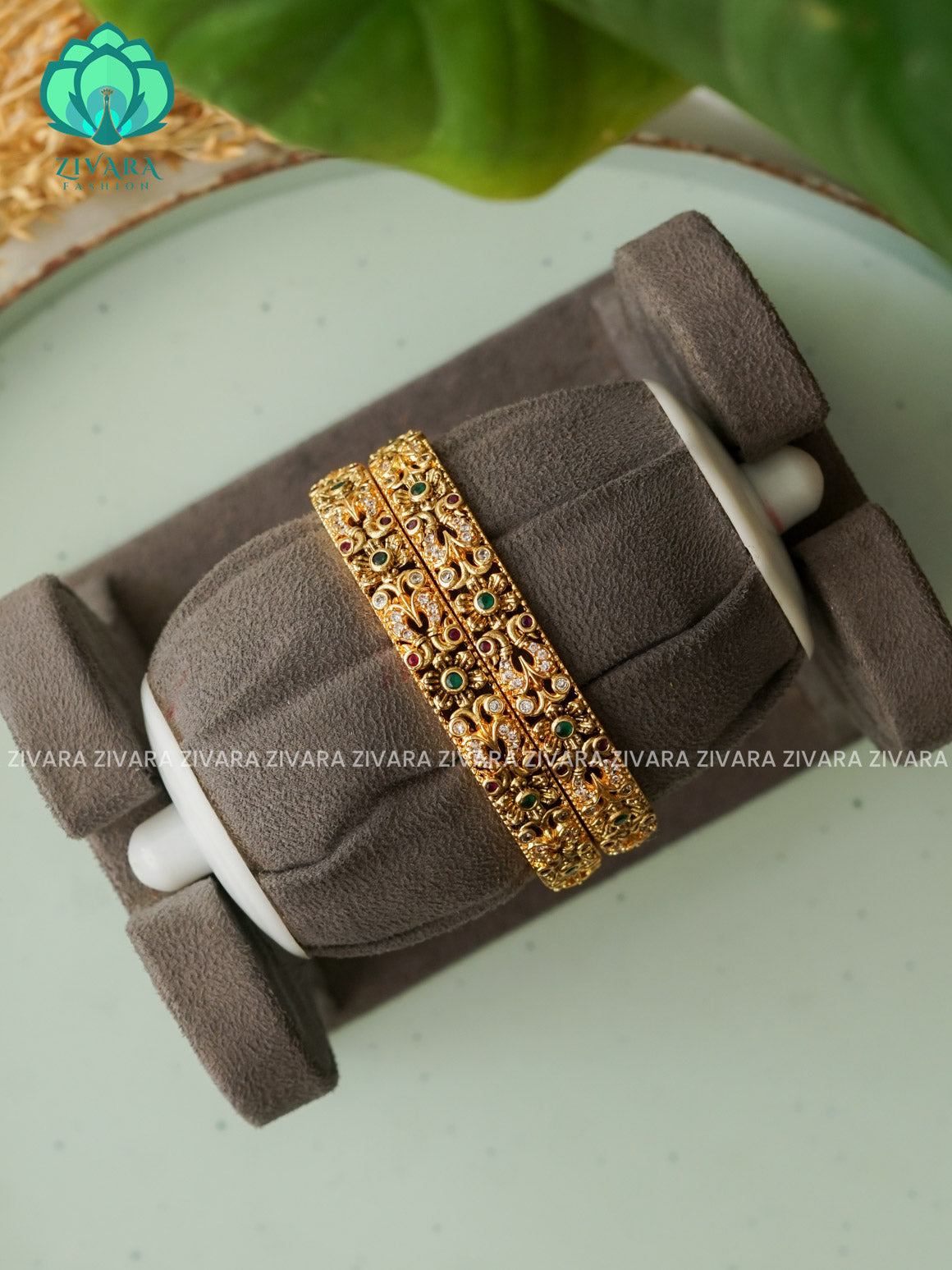 2 piece Simple Temple peacock bangles - Vintage finish - latest bangles design