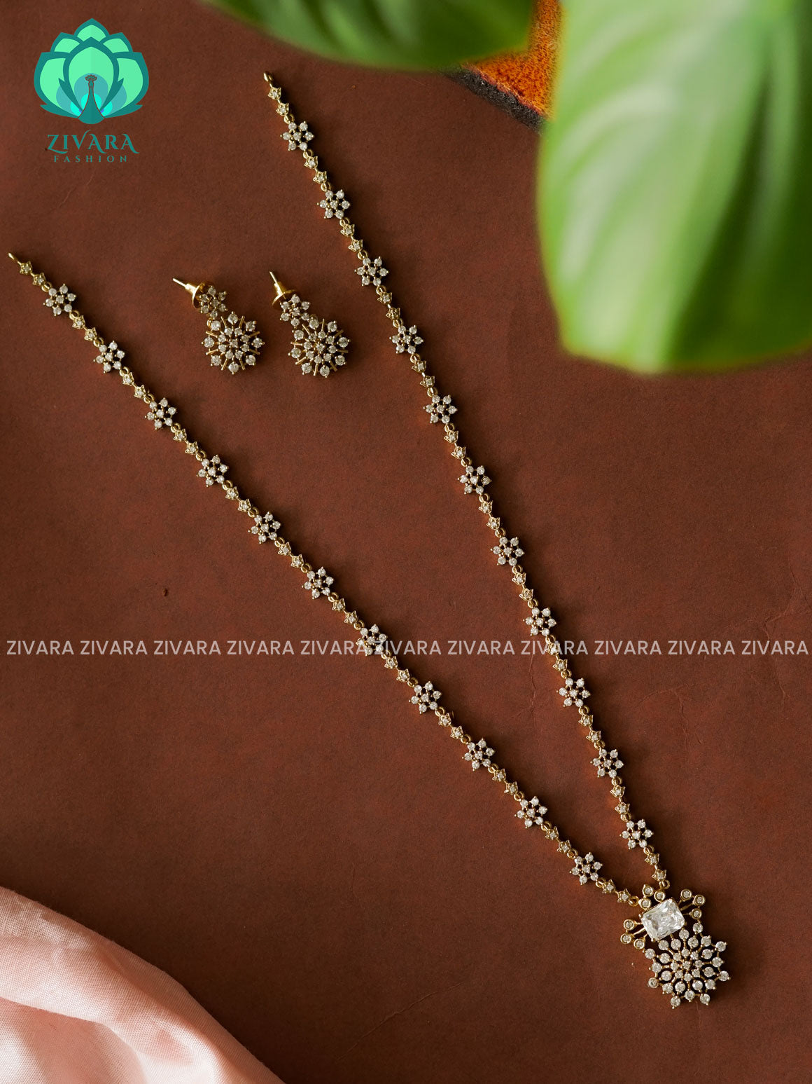 WHITE  STAR ELEGANT  - Traditional PREMIUM MATTE polish MIDCHEST haaram/neckwear with earrings- Zivara Fashion