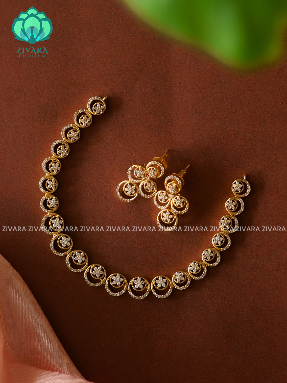 WHITE STONE CIRCLE - stylish and minimal elegant neckwear with earrings- Zivara Fashion