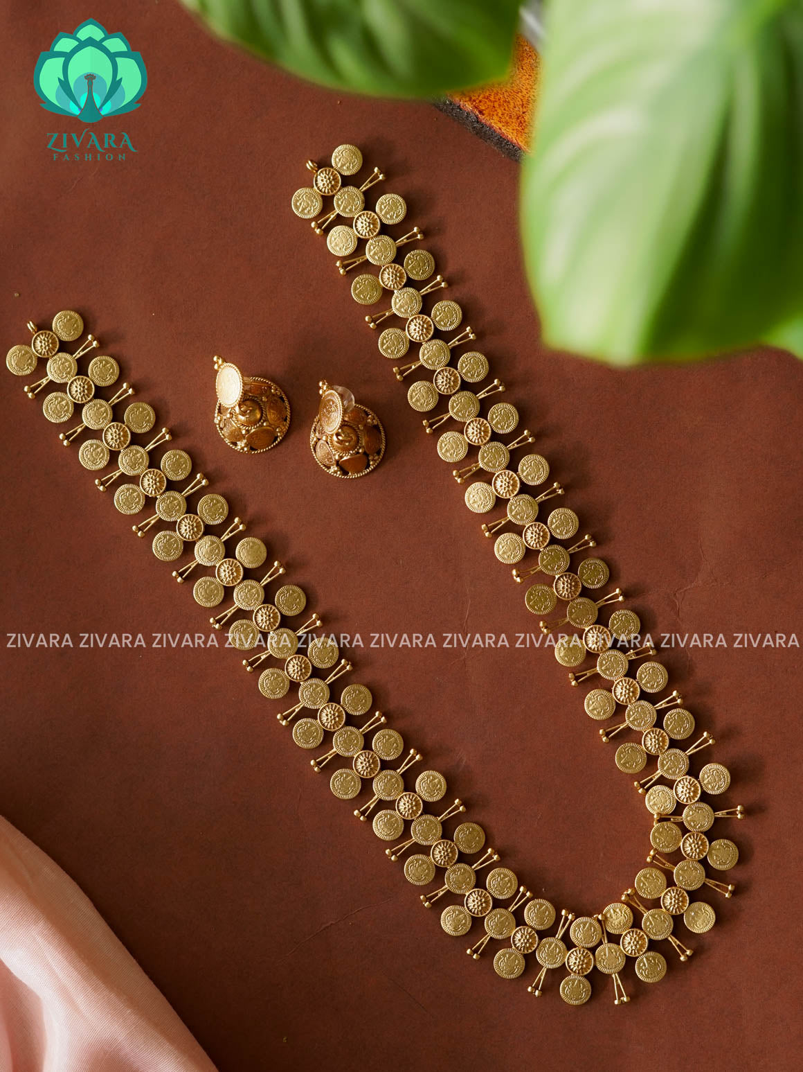 COIN - TRADITIONAL NORMAL MATTE MIDCHEST haaram/neckwear with earrings- Zivara Fashion