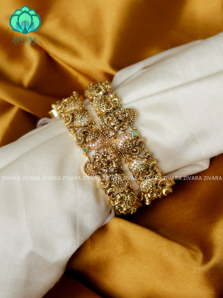 2 PIECE TEMPLE  -Premium VINTAGE FINISH bangles- latest jewellery collection- Zivara Fashion