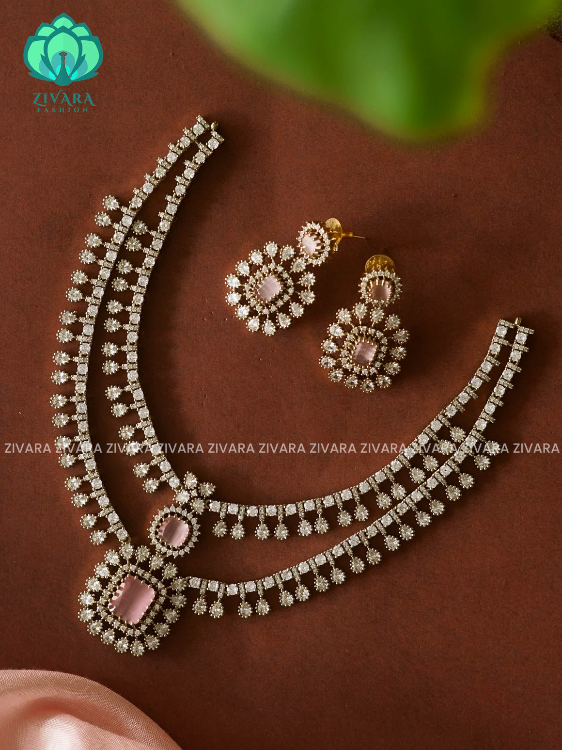 Pastel PINK STEP - stylish and minimal elegant neckwear with earrings- Zivara Fashion