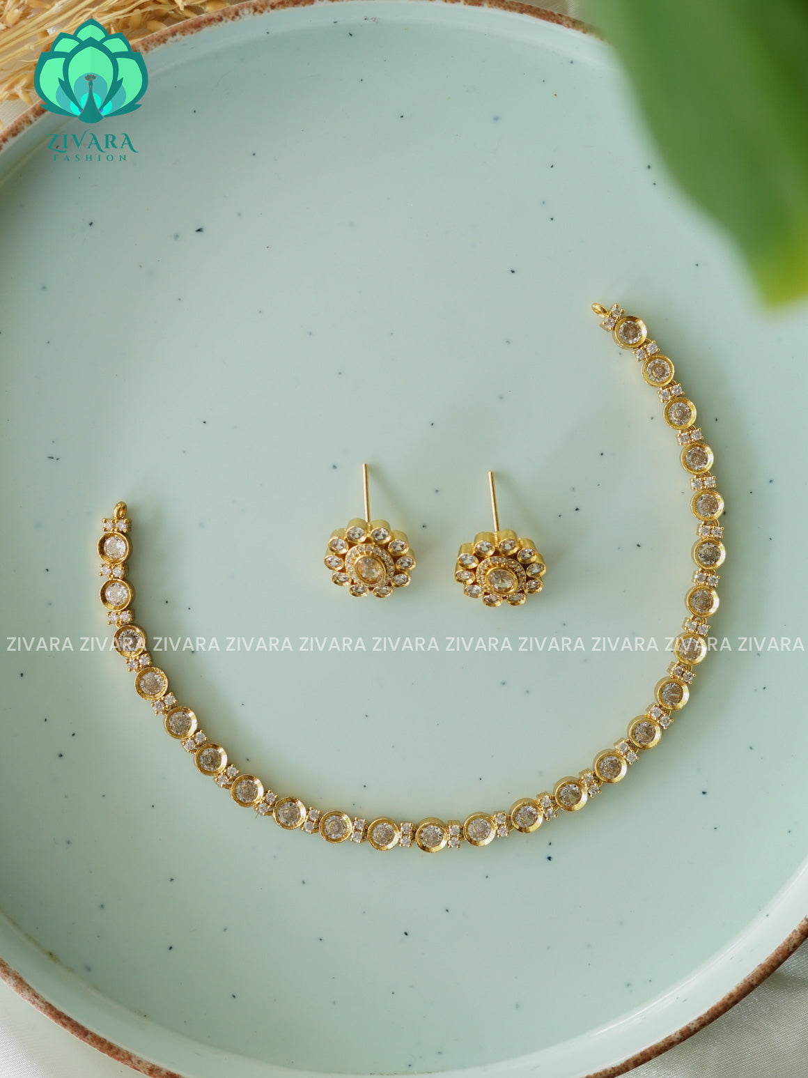 WHITE STONE SINGLE LAYER - stylish and minimal elegant neckwear with earrings- Zivara Fashion