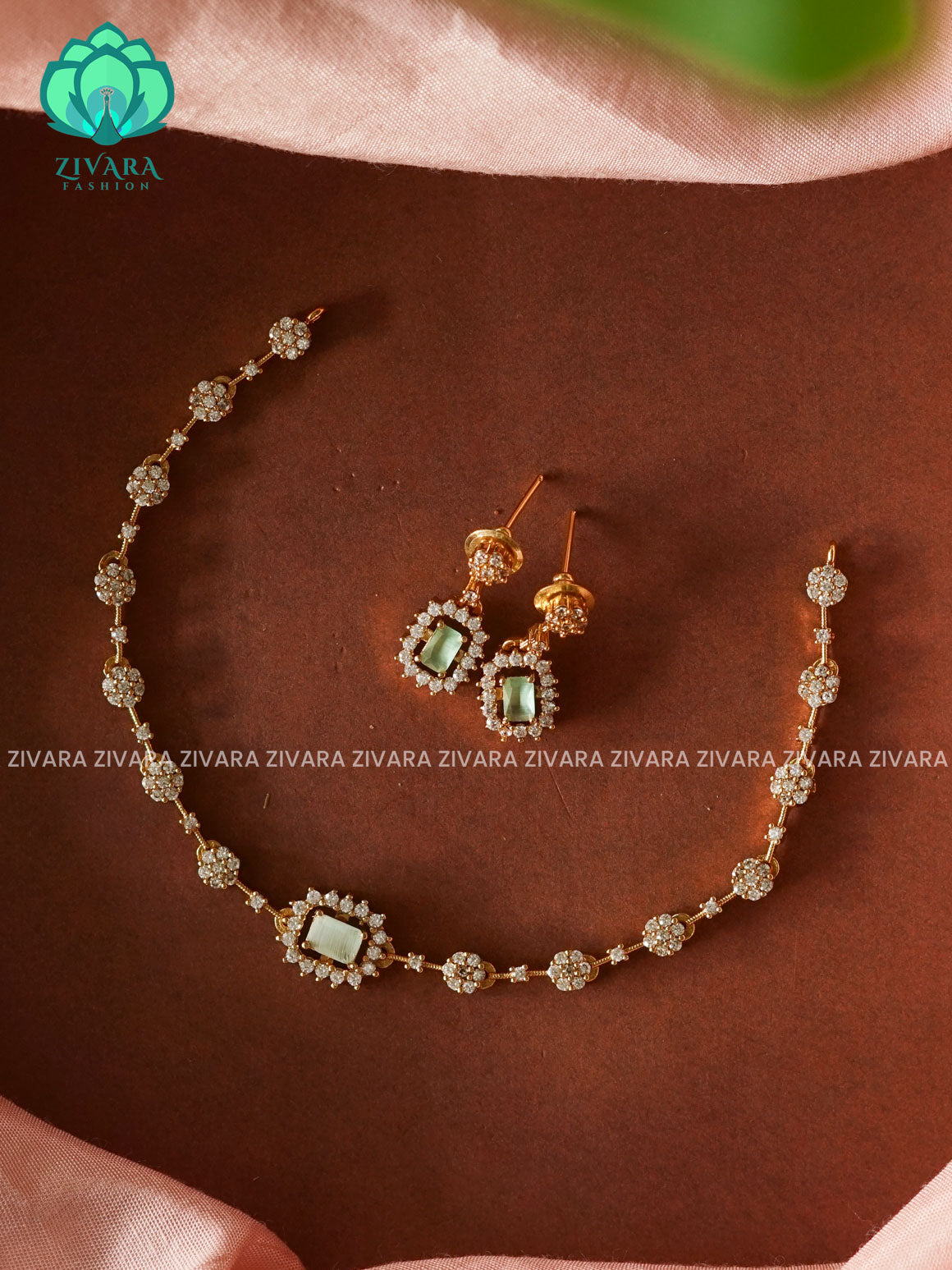 PASTEL GREEN SMALL KIDS FRIENDLY  - stylish and minimal elegant neckwear with earrings- Zivara Fashion
