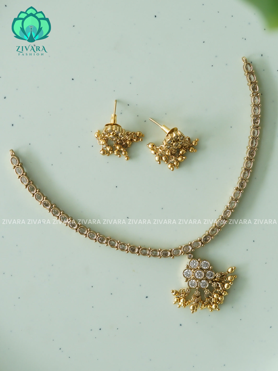 WHITE Stone- ATTIGAI -KIDS FRIENDLY Traditional south indian premium neckwear with earrings- Zivara Fashion- latest jewellery design