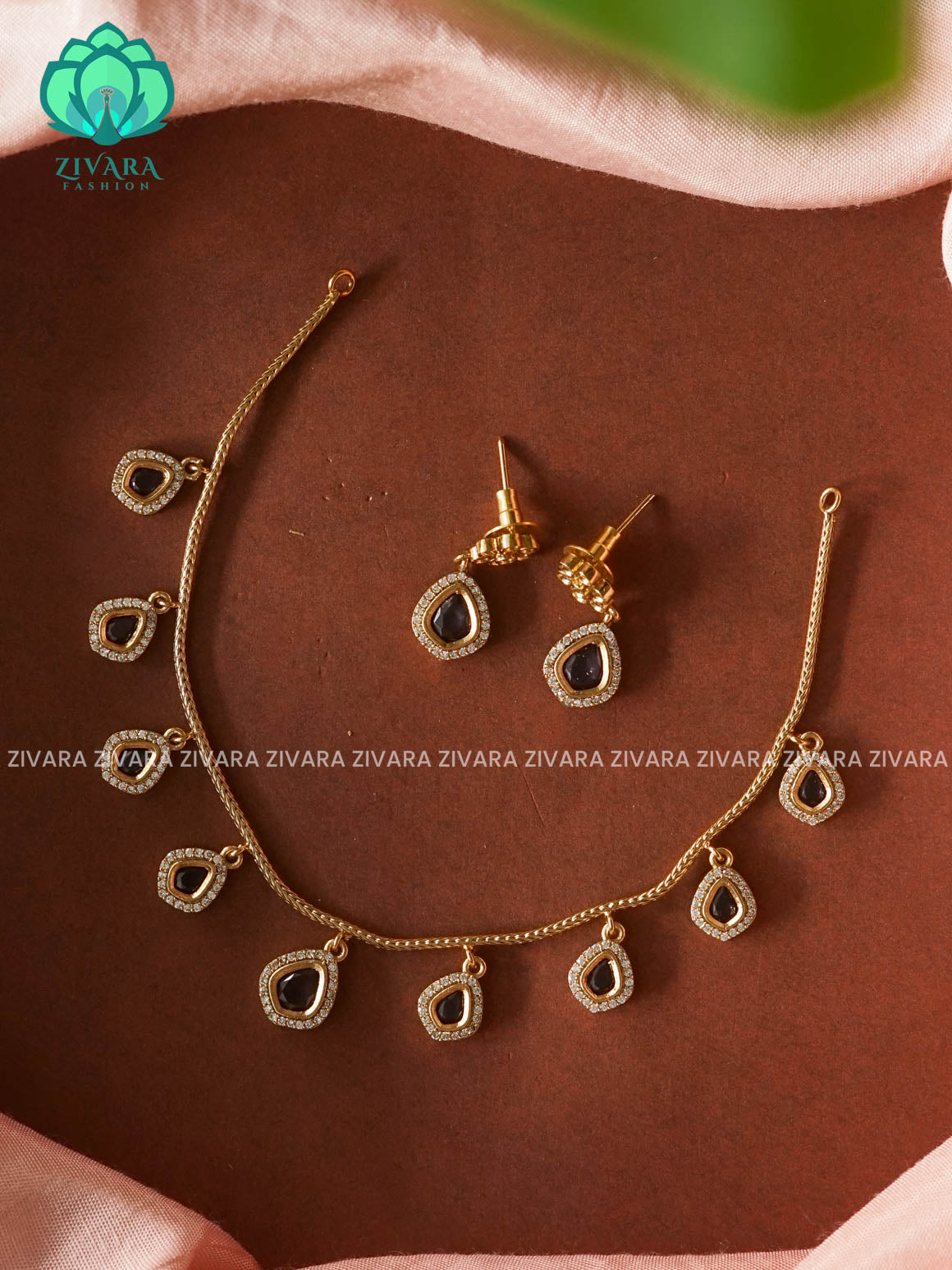 PURPLE TEAR- FLEXIBLE CHAIN WITH HANGING -Traditional south indian premium neckwear with earrings- Zivara Fashion- latest jewellery design