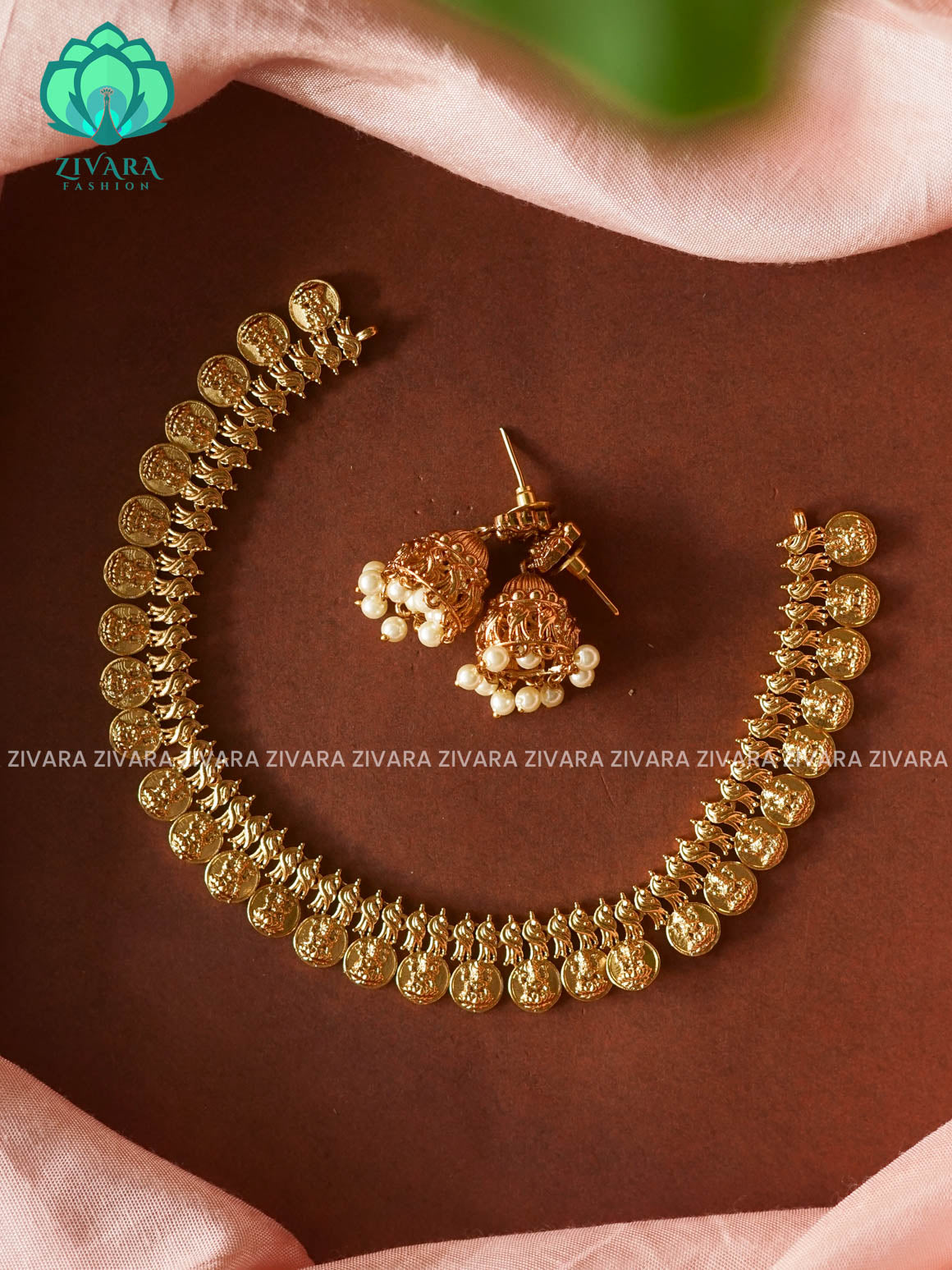 Kids friendly coin - Traditional south indian premium neckwear with earrings- Zivara Fashion- latest jewellery design.