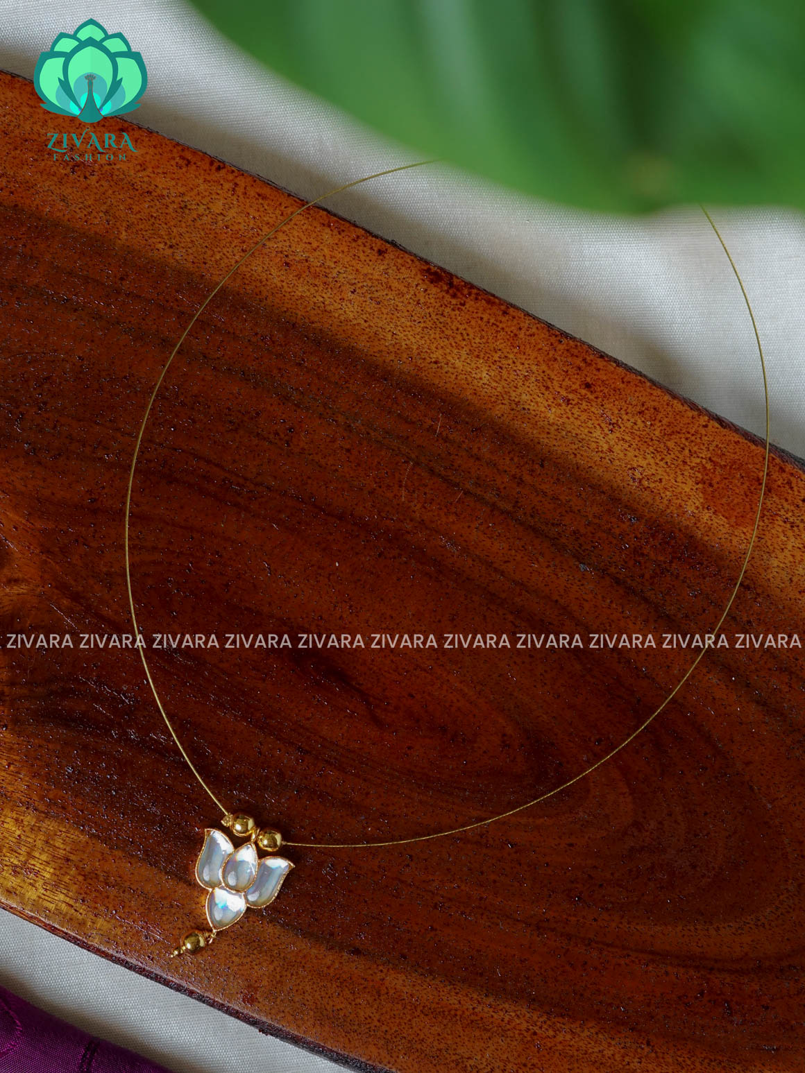 WHITE - TAMARA- SINGLE LOTUS  INVISIBLE MINIMAL ELEGANT HANDMADE NECKLACE WITH BRILLIANT FINISH MOTIFS- ZIVARA FASHION