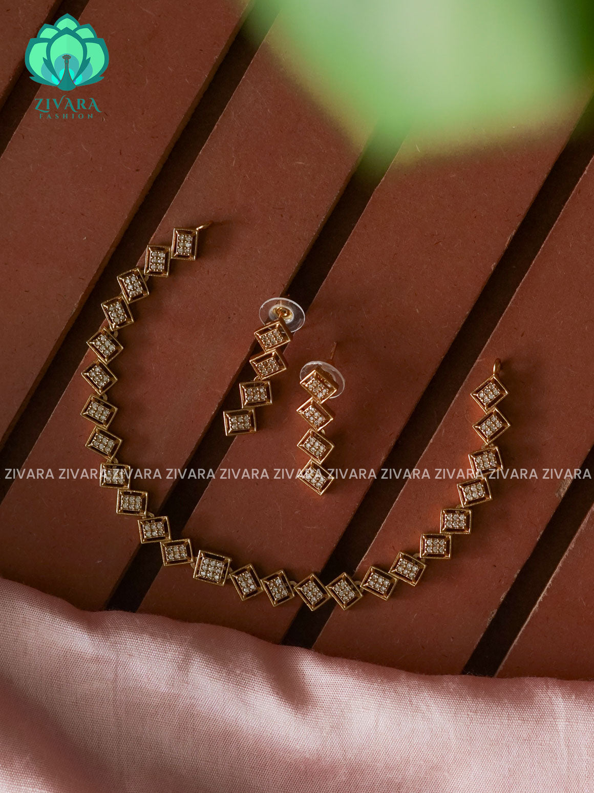 White Stone DIAMOND  - stylish and minimal elegant neckwear with earrings- Zivara Fashion