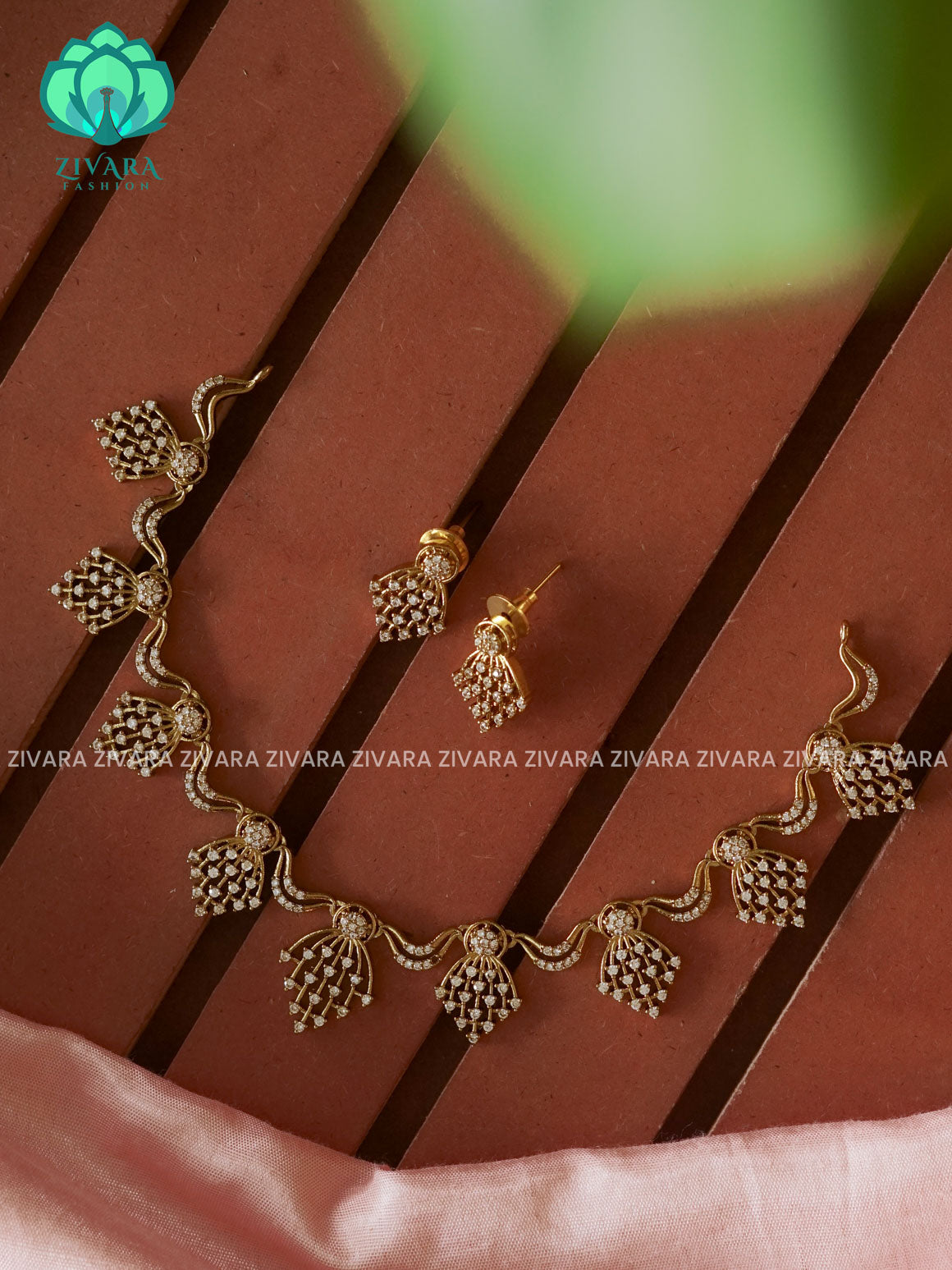 White Stone  - stylish and minimal elegant neckwear with earrings- Zivara Fashion