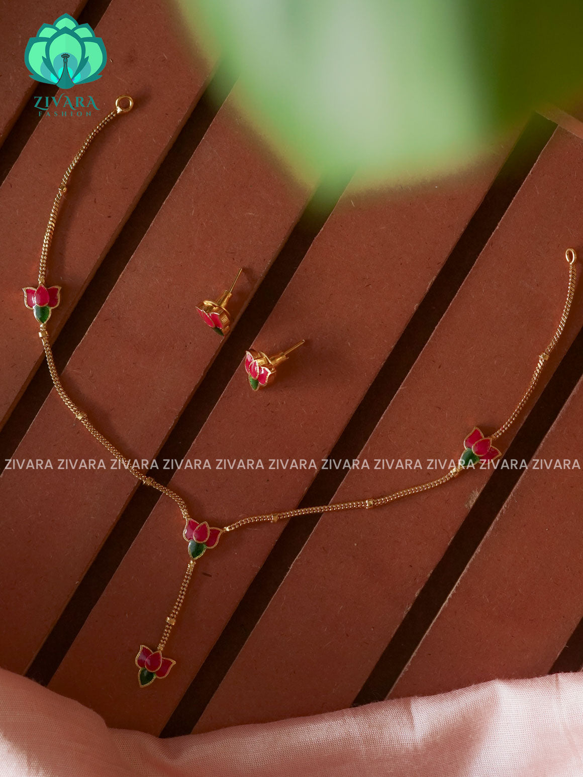 Top seller flimcy enamel lotus -Traditional south indian premium neckwear with earrings- Zivara Fashion- latest jewellery design