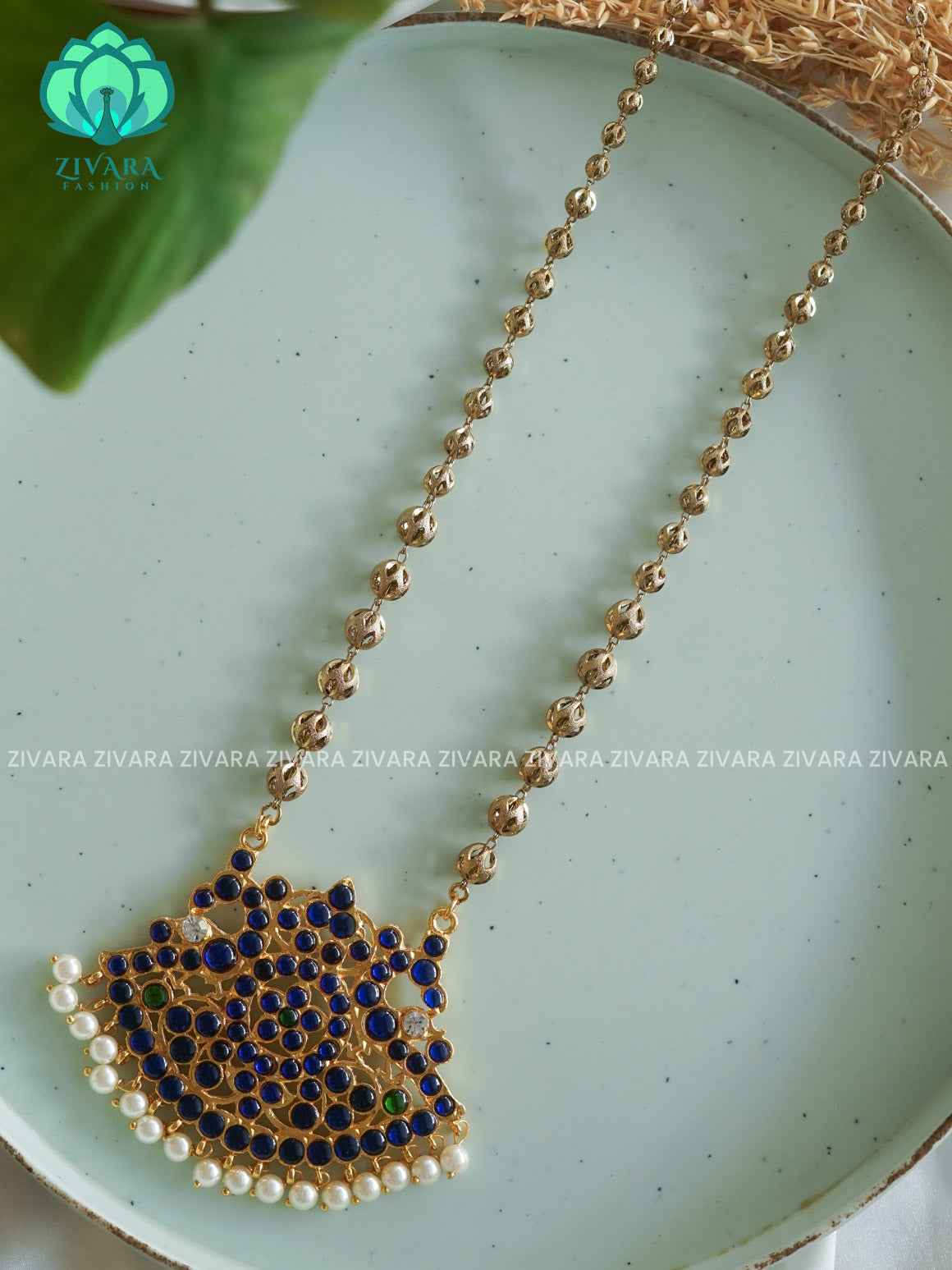 BLUE- MID CHEST LENGTH THARUNA  HANDMADE LONG NECKWEAR- latest kemp dance jewellery collection