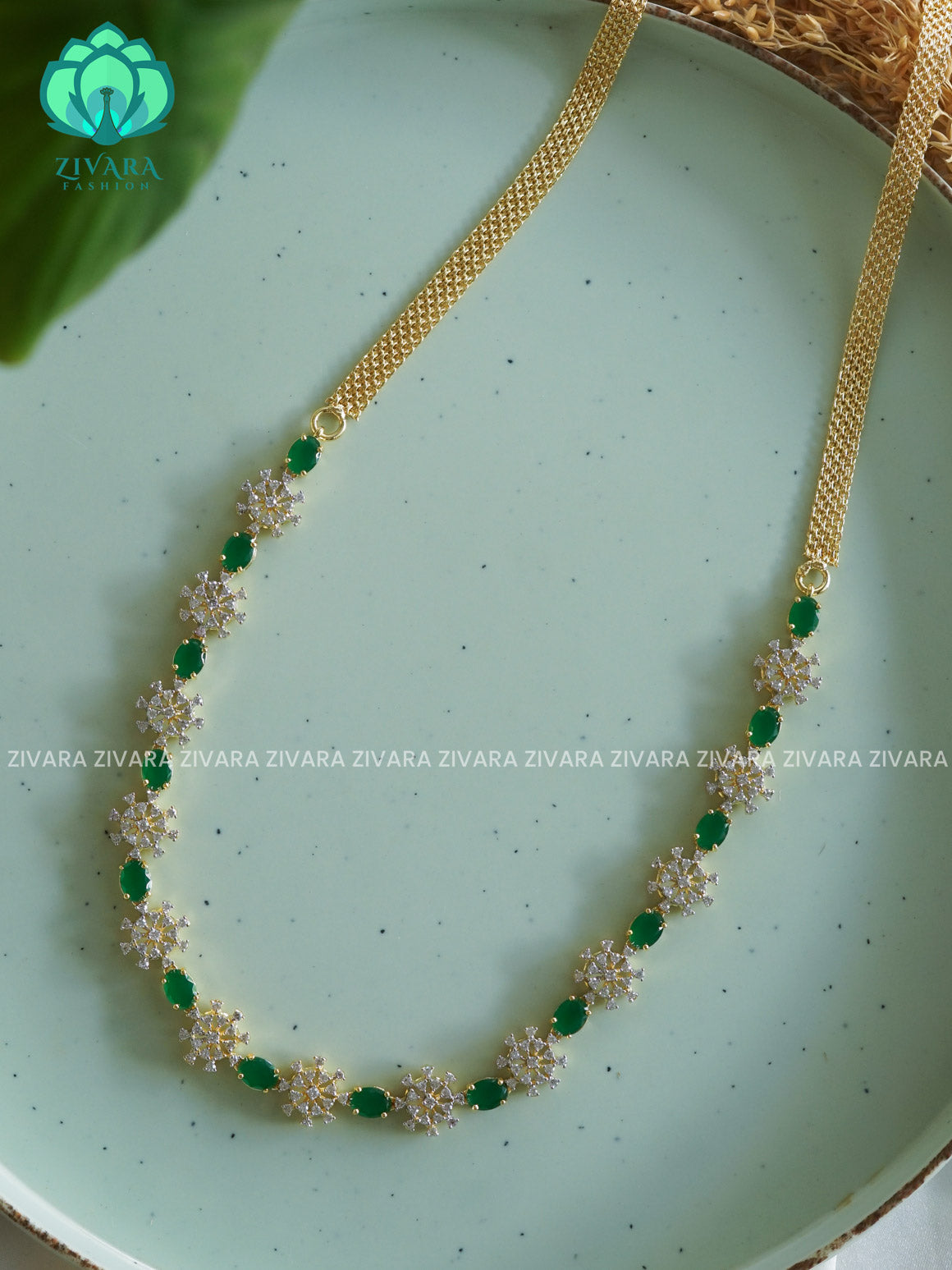 2 IN 1 HIPPBELT CUM HAARAM -GREEN- PREMIUM BRIGHT GOLD POLISH  - ZIVARA FASHION (12 INCHES)