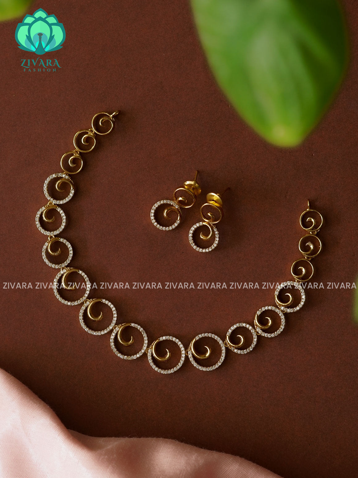 CIRCLE SUBTLE GOLD FINISH stylish and minimal elegant neckwear with earrings- Zivara Fashion