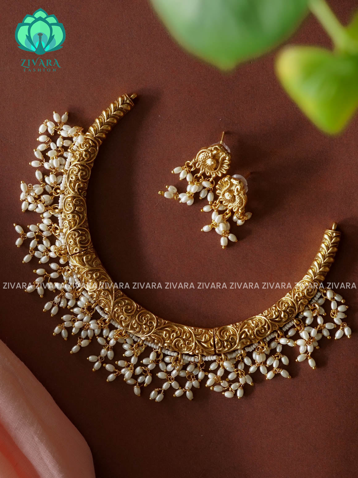 U SHAPE GUTTAPUSALU  - Traditional south indian NORMAL MATTE neckwear with earrings - Zivara Fashion