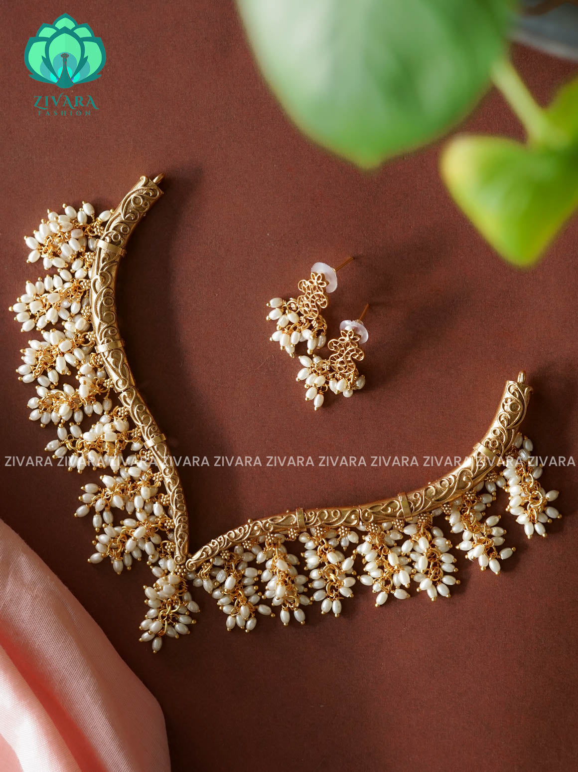 V SHAPE GUTTAPUSALU  - Traditional south indian NORMAL MATTE neckwear with earrings - Zivara Fashion