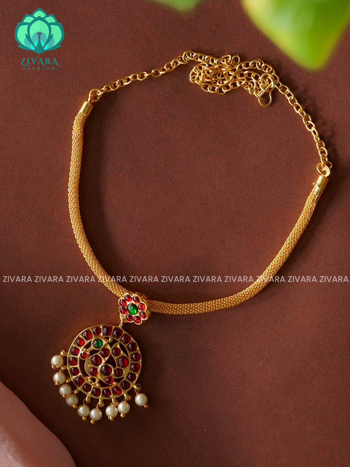 RED AND GREEN - INIYA - Simple kemp attigai neckwear - latest kemp dance jewellery collection