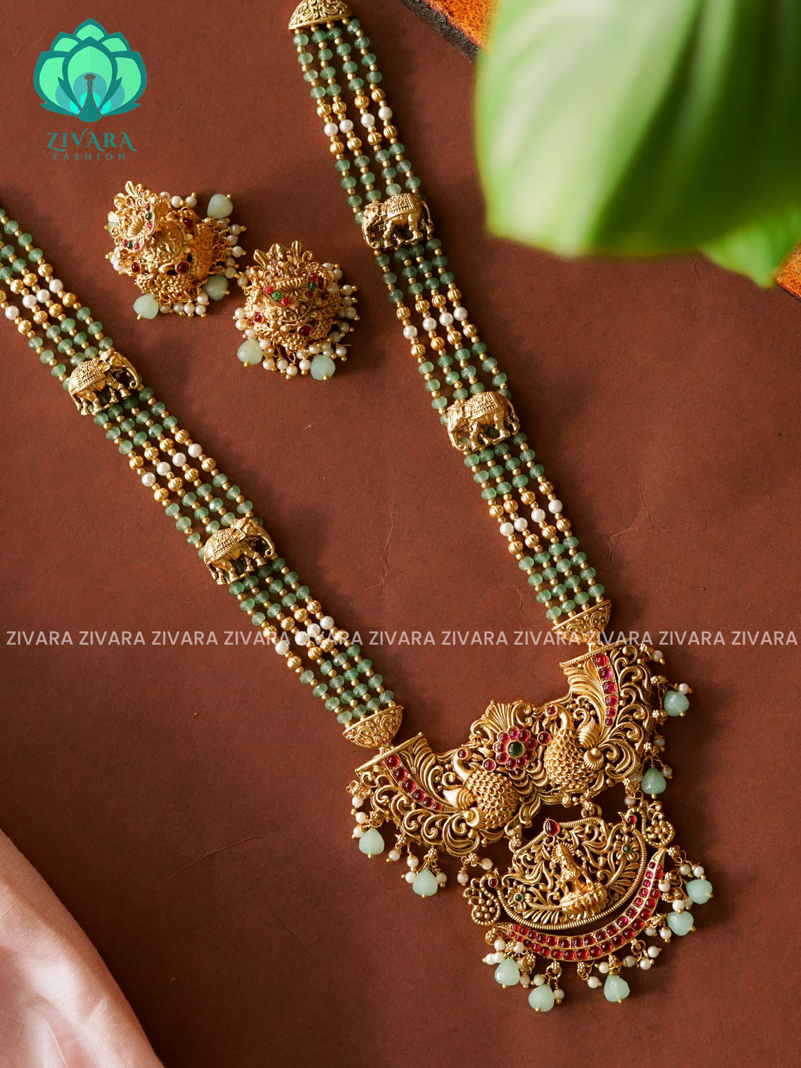 PASTEL GREEN  LINE NORMAL MATTE  MIDCHEST haaram/neckwear with earrings- Zivara Fashion