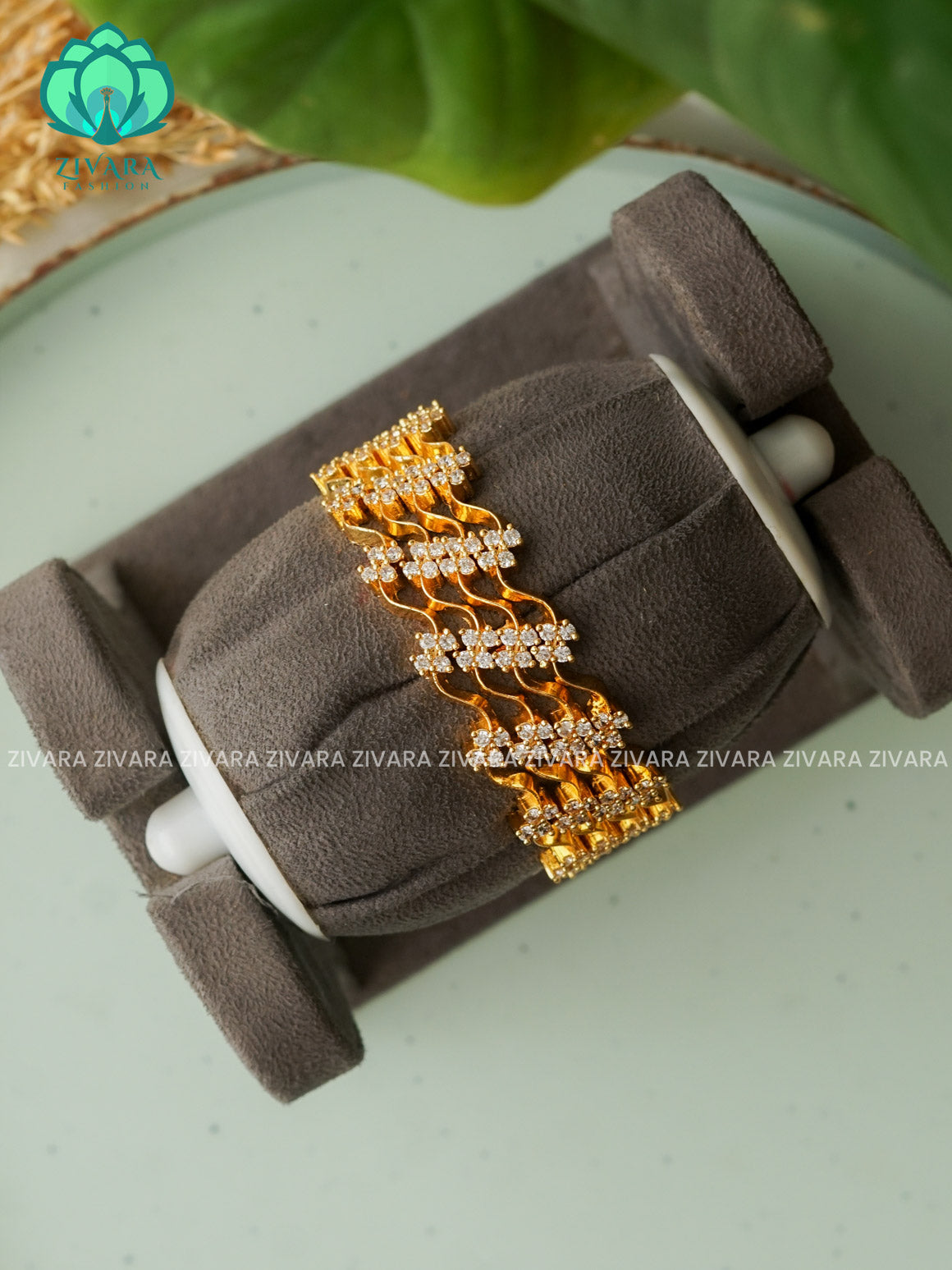 4 piece simple White stone Curvy bangles - gold lookalike - latest bangles design