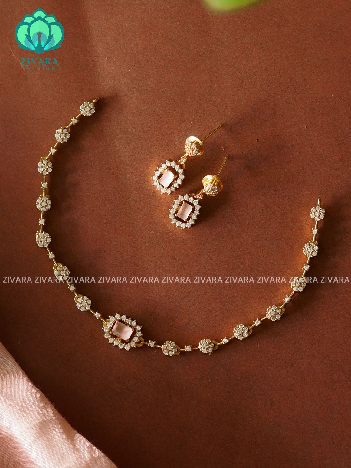 PASTEL PINK SMALL KIDS FRIENDLY  - stylish and minimal elegant neckwear with earrings- Zivara Fashion