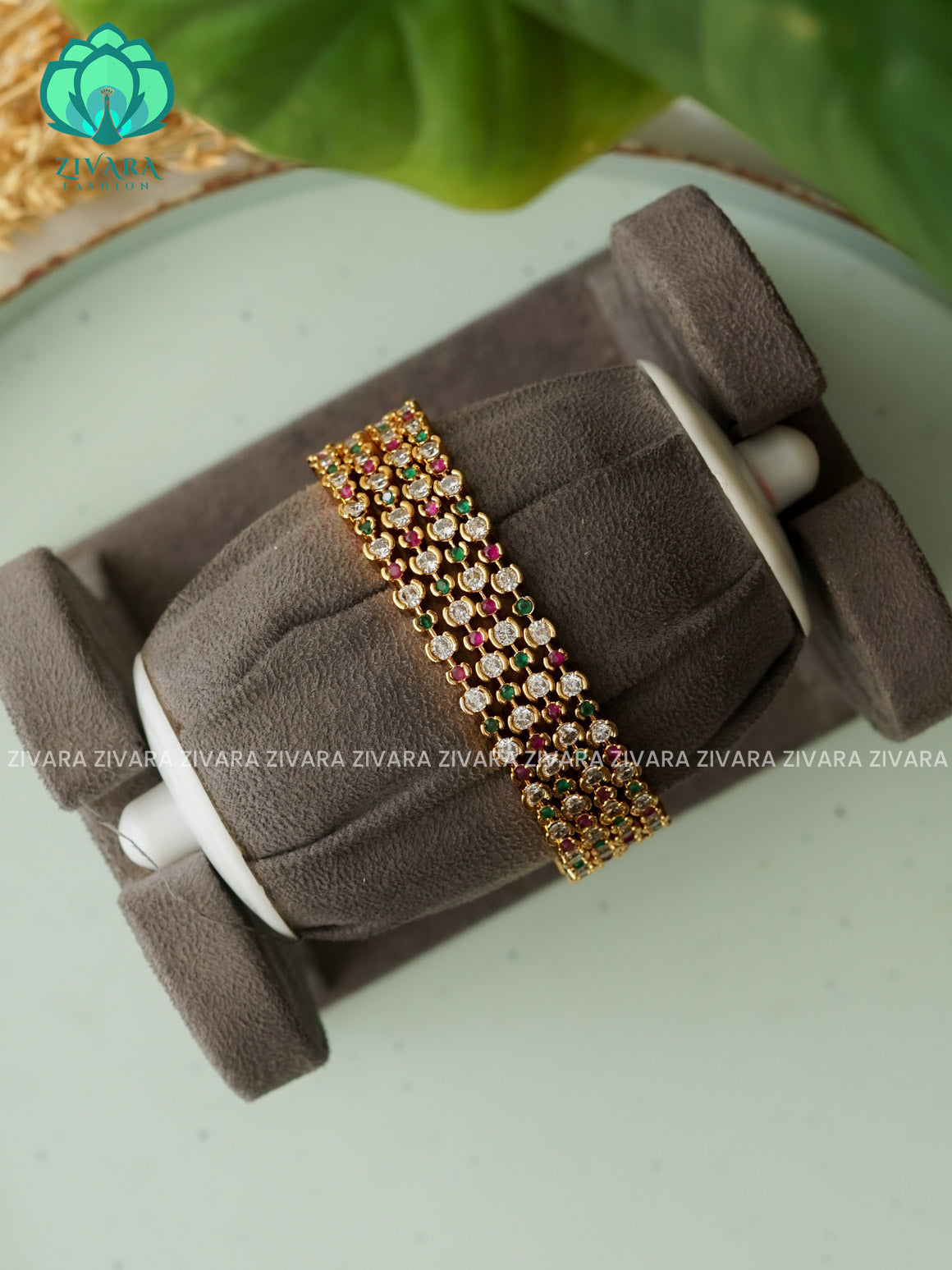 4 piece simple Ruby Green White stone bangles - gold look alike - latest bangles design