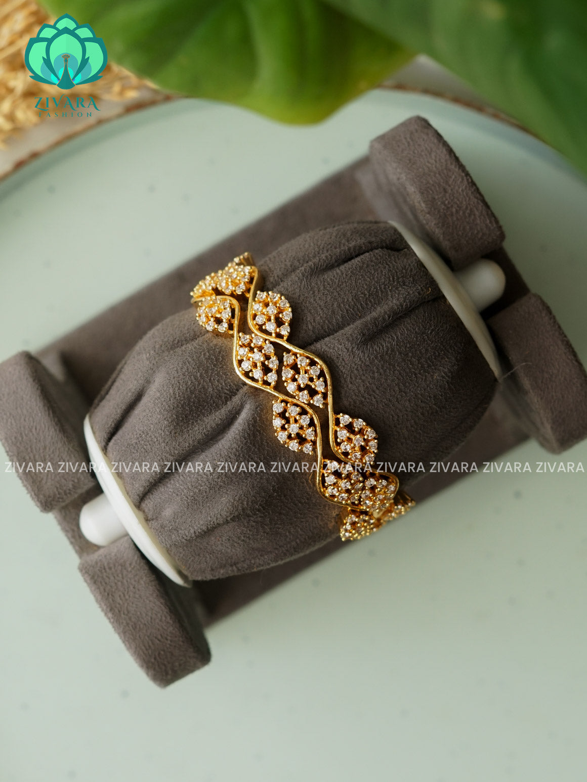 2 piece White stone bangles - gold lookalike - latest bangles design