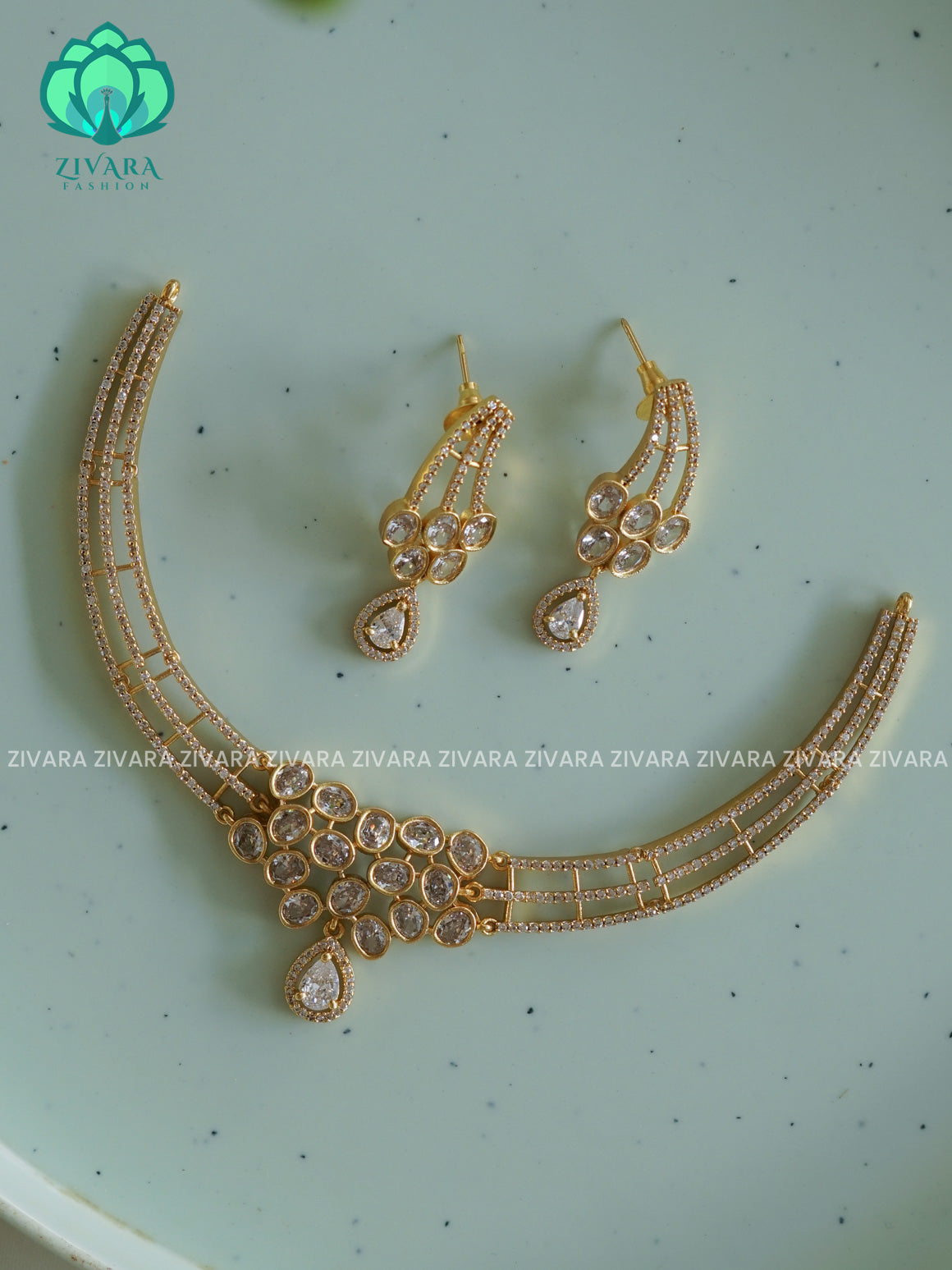 WHITE  -CUTE HASLI  - stylish and minimal elegant neckwear with earrings- Zivara Fashion