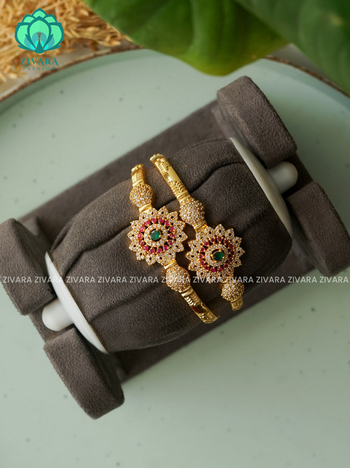 2 piece simple Real kemp Floral bangles - gold lookalike - latest bangles design