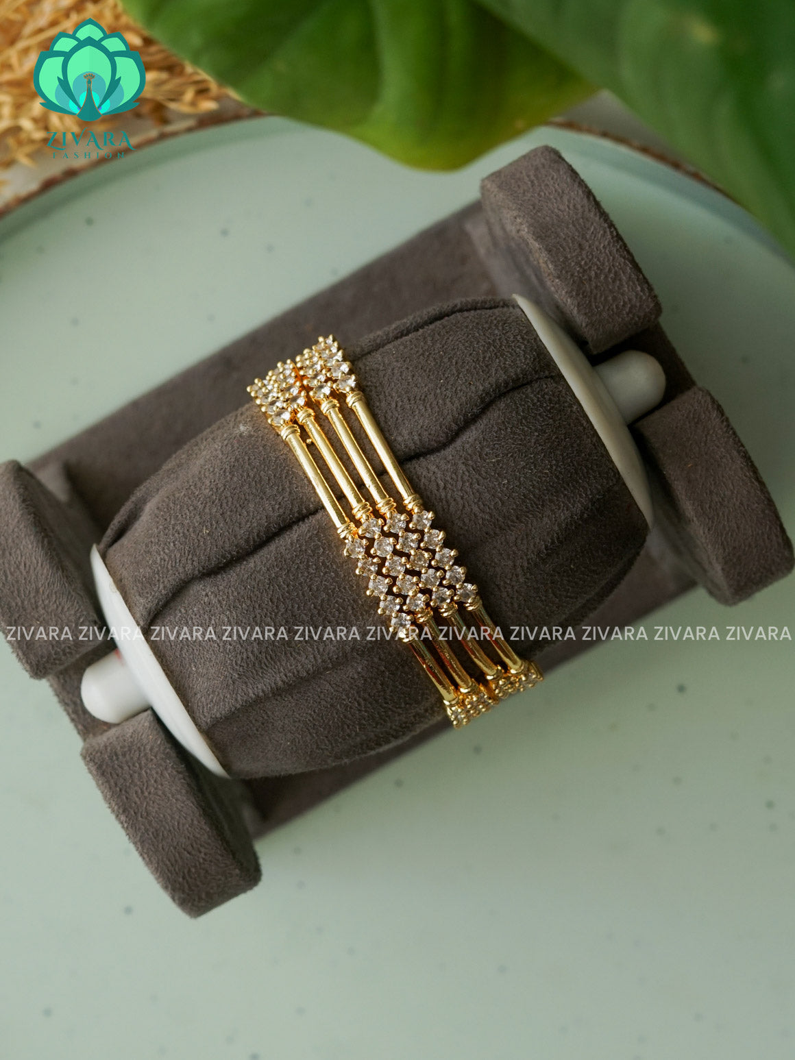 4 piece simple White stone bangles - gold lookalike - latest bangles design