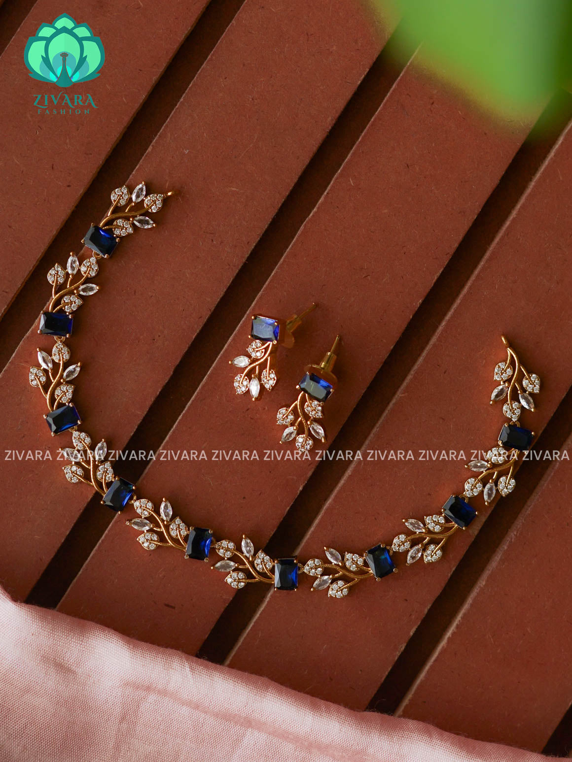 BLUE  KIDS FRIENDLY SMALL SIZE LEAF  - stylish and minimal elegant neckwear with earrings- Zivara FashION